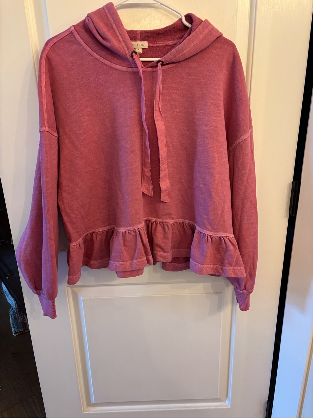 Pilcro Rose-Pink Ruffle-Hem Hoodie Pullover (NWOT) - Picture 3 of 8